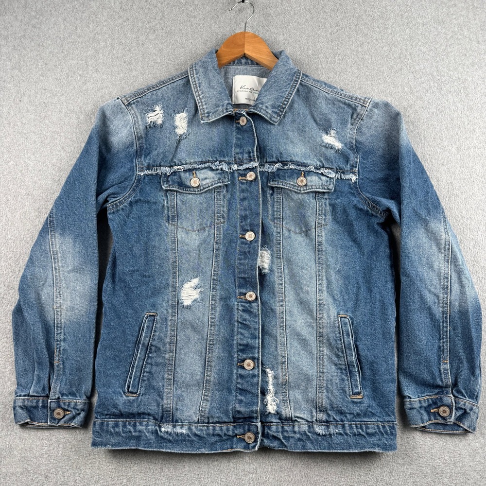 KanCan Denim Jacket Womens Medium 120800 Blue Distressed Maurices‎ Button-Down